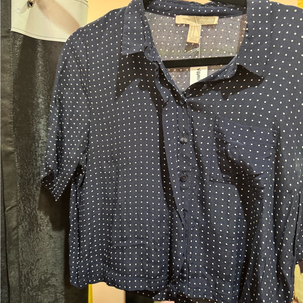 Navy Polka Dot Button-Up Shirt